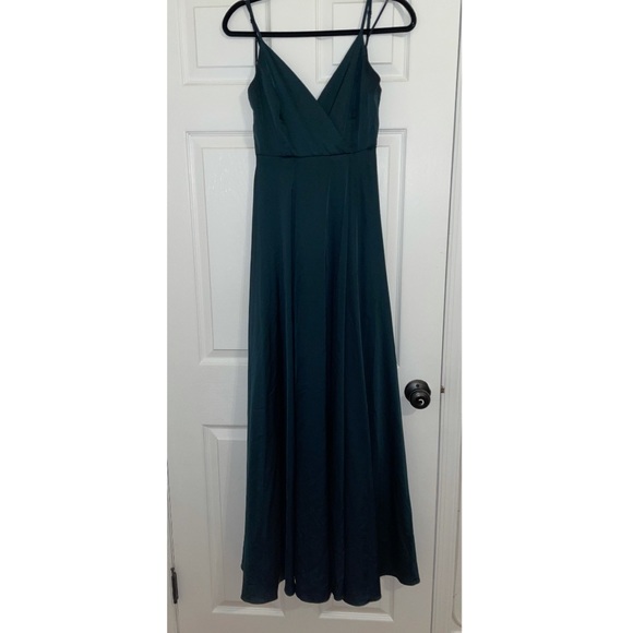 COPY - Lulu’s Emerald Green Satin Maxi Dress Size XS - Picture 9 of 10